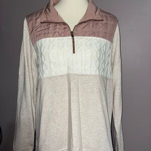 Maurices Pink and Cream Colorblock Quarter Zip Sweater | L